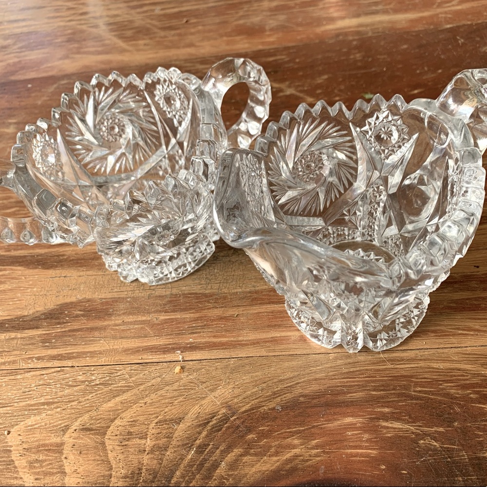 Antique 1914 Imperial Glass NUCUT Whirling Star EAPG Creamer & Sugar Set